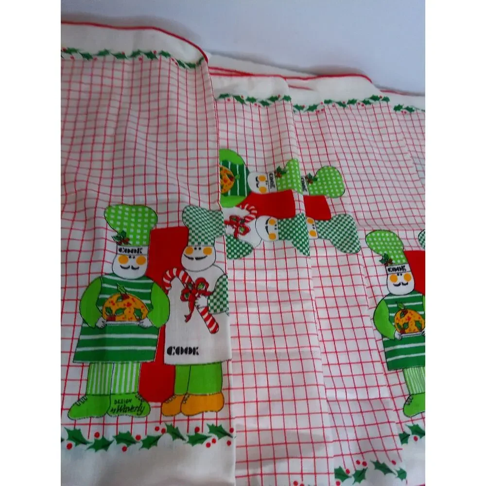 Vtg 80s Design by Waverly Chef's Special Christmas Napkins Two Cooks Plaid Set 6